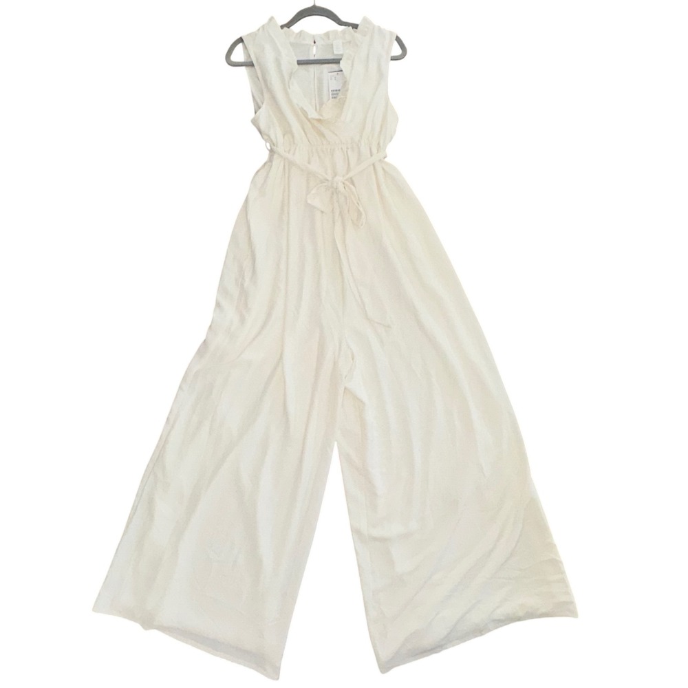 H&M Mama Maternity Cream Ruffle V-Neck Maxi Jumper Sleeveless Belted Size M NEW